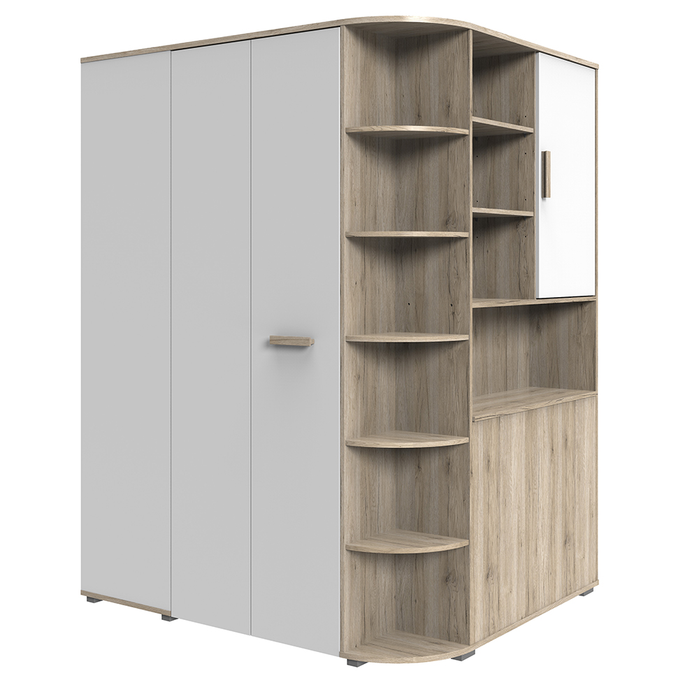 Eckkleiderschrank Begehbar Mit Bettkasten In Eiche Mit Weiß Canton-43 Eckkleiderschrank Begehbar Mit Bettkasten In Eiche Mit Weiß Canton-43