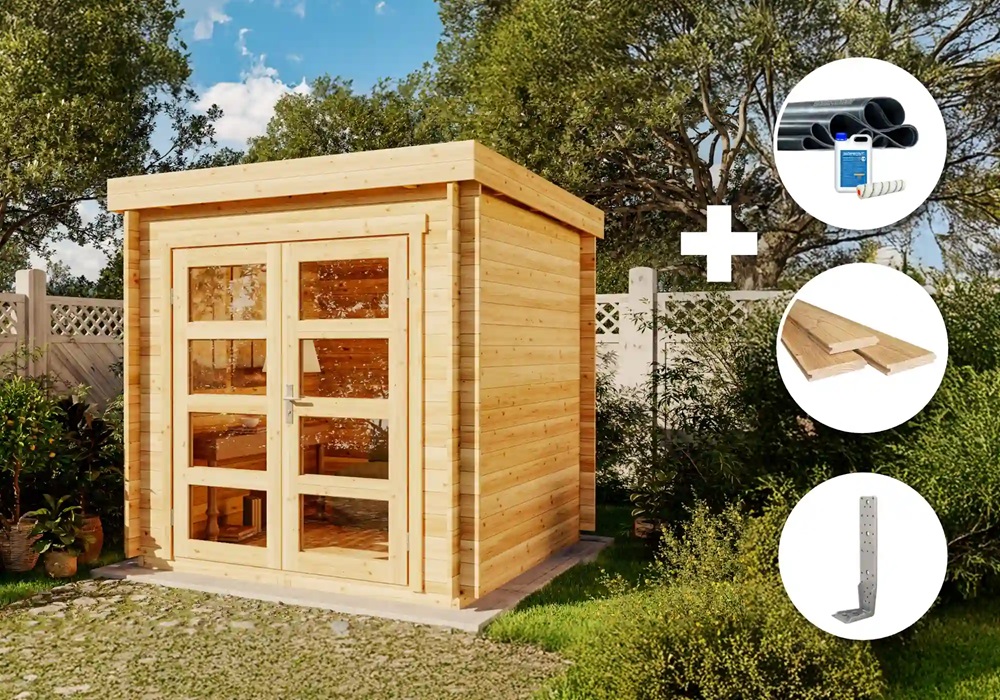 Alpholz Eco Set – Gartenhaus Paloma Petit Gartenhaus Aus Holz, Holzhaus Mit 28 Mm Wandstärke Blockbohlenhaus