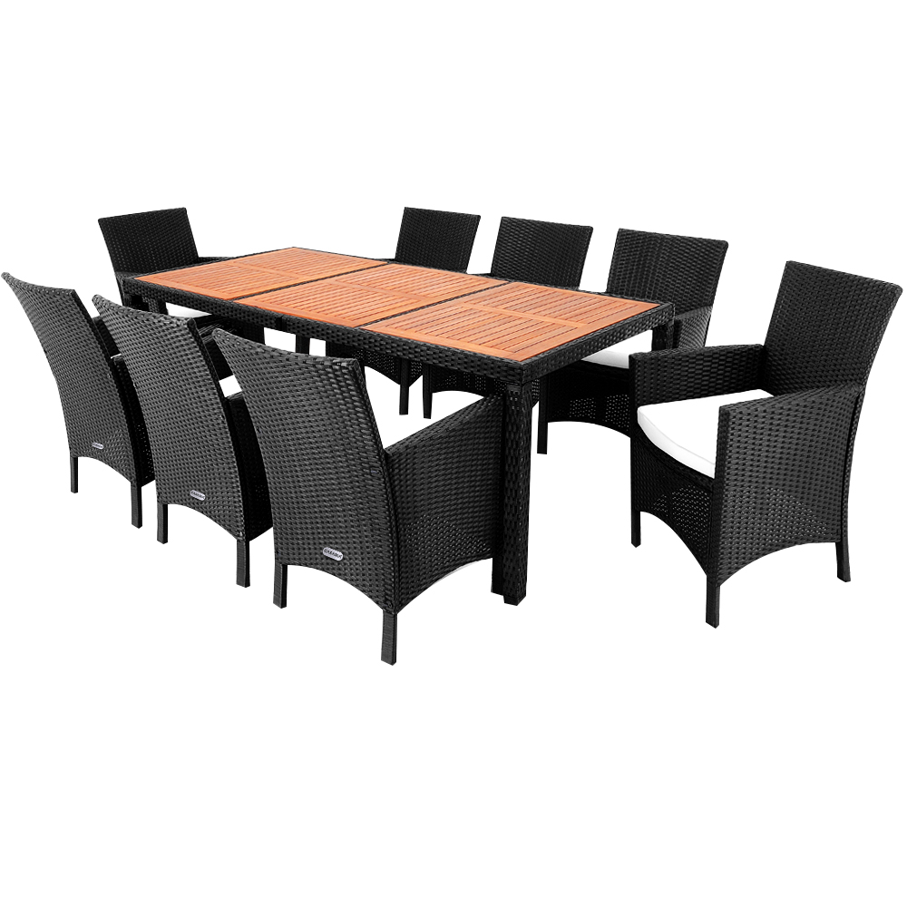 Polyrattan Garten-Sitzgruppe Rom 9-tlg Schwarz Akazienholz Polyrattan Garten-Sitzgruppe Rom 9-tlg Schwarz Akazienholz