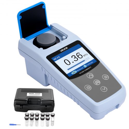 VEVOR Trübungsmessgerät Messbereich 0–1000 NTU, ISO 7027-konform, tragbarer Turbidimeter, schnelles Ablesen, mit Kalibrierlösungen & Probenfläschchen & Tragetasche, für Feld und Anlage VEVOR Trübungsmessgerät Messbereich 0–1000 NTU, ISO 7027-konform, tragbarer Turbidimeter, schnelles Ablesen, mit Kalibrierlösungen & Probenfläschchen & Tragetasche, für Feld und Anlage