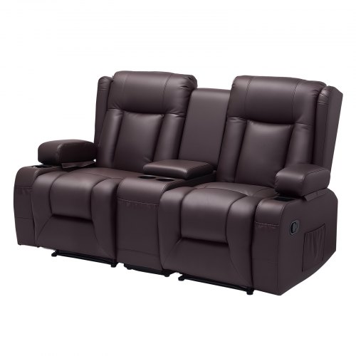 VEVOR Loveseat Relaxsofa verstellbare Liegecouch mit Mittelkonsole, Relaxsofa aus PU-Kunstleder mit USB-Anschlüssen & Getränkehaltern & Aufbewahrungstaschen, Liegesessel für Wohnzimmer/Wohnmobil