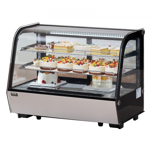 VEVOR Kühlvitrine Kühlschrankvitrine Gebäckvitrine Bäckereivitrine 146 L, 2-stufiger kommerzieller Kühlvitrinenschrank mit LED-Beleuchtung & TURBO-Kühlung & frostfreie Luftkühlung für Café