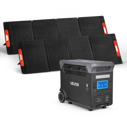 VEVOR Tragbare Powerstation, mit 2 Stk. 200-W-Solarpanels, 3000-W-Solargenerator, 3072-Wh-LiFePO4-Akku & 13 Ausgängen, Ideal für Notfälle zu Hause, Camping & Reisen mit Wohnmobil