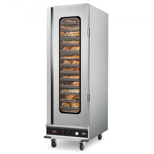 VEVOR Hot Box Speisenwärmer Imbisswärmer mit 16 Ebenen & Wasserschale & Glas-Einzeltür & verstellbaren Ablagen, Speisewärmerschrank aus Edelstahl, ideal zur Aufbewahrung von Pizza Hühnchen