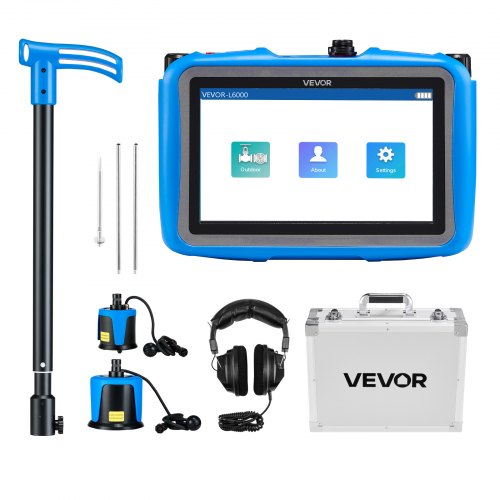 VEVOR Rohr-Wasserleckdetektor, 1 Hz – 10000 Hz, 7-Zoll-Touchscreen-Lecksuchgerät für 5 m lange unterirdische Rohrleitungen – mit mittlerem & großem Sensor, 3 Abhörstäben, Kopfhörer & Etui