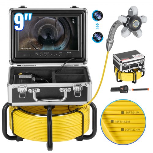 VEVOR Kanalkamera mit 512-Hz-Ortungsgerät, 30 m, selbst nivellierende Rohrinspektionskamera mit 9-Zoll-1080P-HD-Bildschirm, 36-fachem Zoom, Rohrkamera mit 12 LEDs, 32 GB SD-Karte, Endoskop Kanalrohre