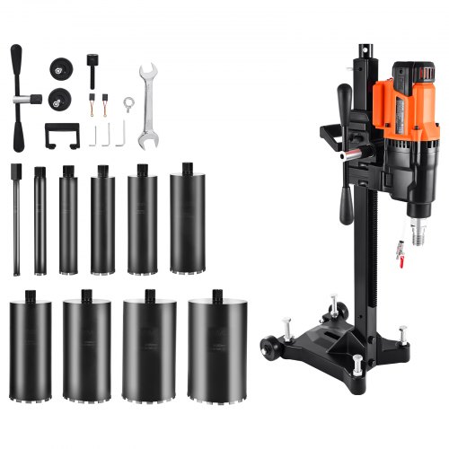 VEVOR Diamantkernbohrmaschine Kernbohrgerät, 26 cm max. Bohrdurchmesser, Nass Trocken Diamantbohrer mit 10 Bohrern & Bohrständer, einstellbare Drehzahl, UNC1 1/4-7 Gewinde, für Beton Ziegel, 2500 W VEVOR Diamantkernbohrmaschine Kernbohrgerät, 26 cm max. Bohrdurchmesser, Nass Trocken Diamantbohrer mit 10 Bohrern & Bohrständer, einstellbare Drehzahl, UNC1 1/4-7 Gewinde, für Beton Ziegel, 2500 W