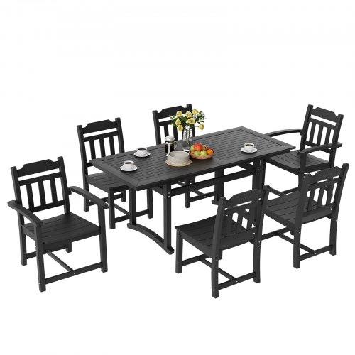VEVOR 7-teiliges Gartenmöbel Set Balkonmöbel Set 1 Tisch + 6 Stühle, 150 kg / 150 kg Sitzgruppe Garnitur Wetterfest Sonnenfest, Essgruppe Garten Terrassenmöbel-Set Modern Balkon Möbel Schwarz VEVOR 7-teiliges Gartenmöbel Set Balkonmöbel Set 1 Tisch + 6 Stühle, 150 kg / 150 kg Sitzgruppe Garnitur Wetterfest Sonnenfest, Essgruppe Garten Terrassenmöbel-Set Modern Balkon Möbel Schwarz