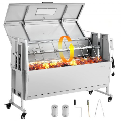 VEVOR Lammgrill 38 W 60 kg 1168,4 mm Drehspieß Spanferkelgrill Edelstahl für Garten und Terrasse, 4 Höhenstufen, Feststellbare Räder, mit Grillzange Faltbarem Deckelschutz Bürsten und Gewürzbehälter - Gallery 1 VEVOR Lammgrill 38 W 60 kg 1168,4 mm Drehspieß Spanferkelgrill Edelstahl für Garten und Terrasse, 4 Höhenstufen, Feststellbare Räder, mit Grillzange Faltbarem Deckelschutz Bürsten und Gewürzbehälter