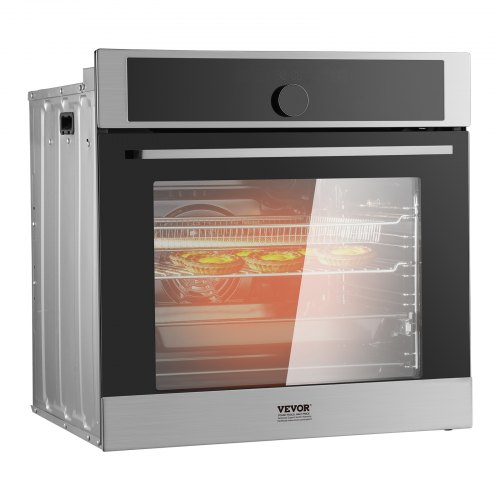 VEVOR Einzel-Wandofen, 24″ elektrischer Einbau-Wandofen mit 16 Kochfunktionen, 2,68 Kubikfuß elektrische Wandöfen, schnelles Aufheizen auf 200°C in 5 Min., 3550 W Elektroofen mit Backrost und Backblech, Küche