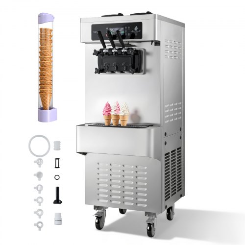 VEVOR Freistehende Softeismaschine 20-28 L/h, Speiseeisbereiter 2200 W, Gewerbliche Eiscrememaschine mit 3 Aromen & 2 x 6-Liter-Behältern & Vorkühlung & Warnfunktion bei Niedrigem Mischungsstand - Gallery 1 VEVOR Freistehende Softeismaschine 20-28 L/h, Speiseeisbereiter 2200 W, Gewerbliche Eiscrememaschine mit 3 Aromen & 2 x 6-Liter-Behältern & Vorkühlung & Warnfunktion bei Niedrigem Mischungsstand