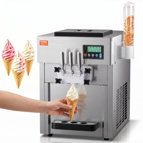 VEVOR Kommerzielle Eismaschine, 1800 W, 3-Geschmacksrichtungen, Softeismaschine Arbeitsplatte, 2 x 4 L Trichter, 2 x 1,8 L Zylinder, LCD-Bildschirm, Automatische Reinigung, Vorkühlung - Gallery 1 VEVOR Kommerzielle Eismaschine, 1800 W, 3-Geschmacksrichtungen, Softeismaschine Arbeitsplatte, 2 x 4 L Trichter, 2 x 1,8 L Zylinder, LCD-Bildschirm, Automatische Reinigung, Vorkühlung