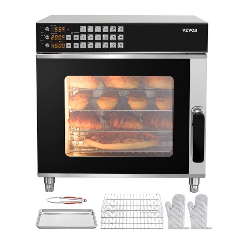 VEVOR kommerzieller Konvektionsofen konventioneller Arbeitsplattenofen 58 L 2800 W Toasterofen mit Tür aus gehärtetem Glas, elektrischer Backofen mit Drahtgitter & Klemmtablett-Handschuhen