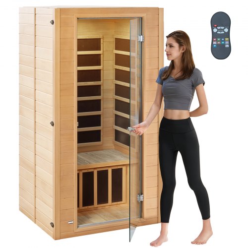 VEVOR Ferninfrarot-Holzsauna, Sauna-Spa für Zuhause für 1 bis 2 Personen, Niedrige EMF-Ferninfrarot-Sauna aus Hemlockholz mit gehärteter Glastür & mehrfarbiger Lampe & Bluetooth-Lautsprecher & Farblichttherapie, - Gallery 1 VEVOR Ferninfrarot-Holzsauna, Sauna-Spa für Zuhause für 1 bis 2 Personen, Niedrige EMF-Ferninfrarot-Sauna aus Hemlockholz mit gehärteter Glastür & mehrfarbiger Lampe & Bluetooth-Lautsprecher & Farblichttherapie,