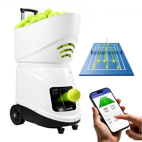 VEVOR Tennisballmaschine Max. 129 km/h Tischballwerfer 150 Ballkapazität mit Spin-Steuerung, App-Steuerung, 3 Trainingsmodi, 4 Stunden Akkulaufzeit, Ausziehbarem Griff, Rollen und Kunststoffgehäuse VEVOR Tennisballmaschine Max. 129 km/h Tischballwerfer 150 Ballkapazität mit Spin-Steuerung, App-Steuerung, 3 Trainingsmodi, 4 Stunden Akkulaufzeit, Ausziehbarem Griff, Rollen und Kunststoffgehäuse