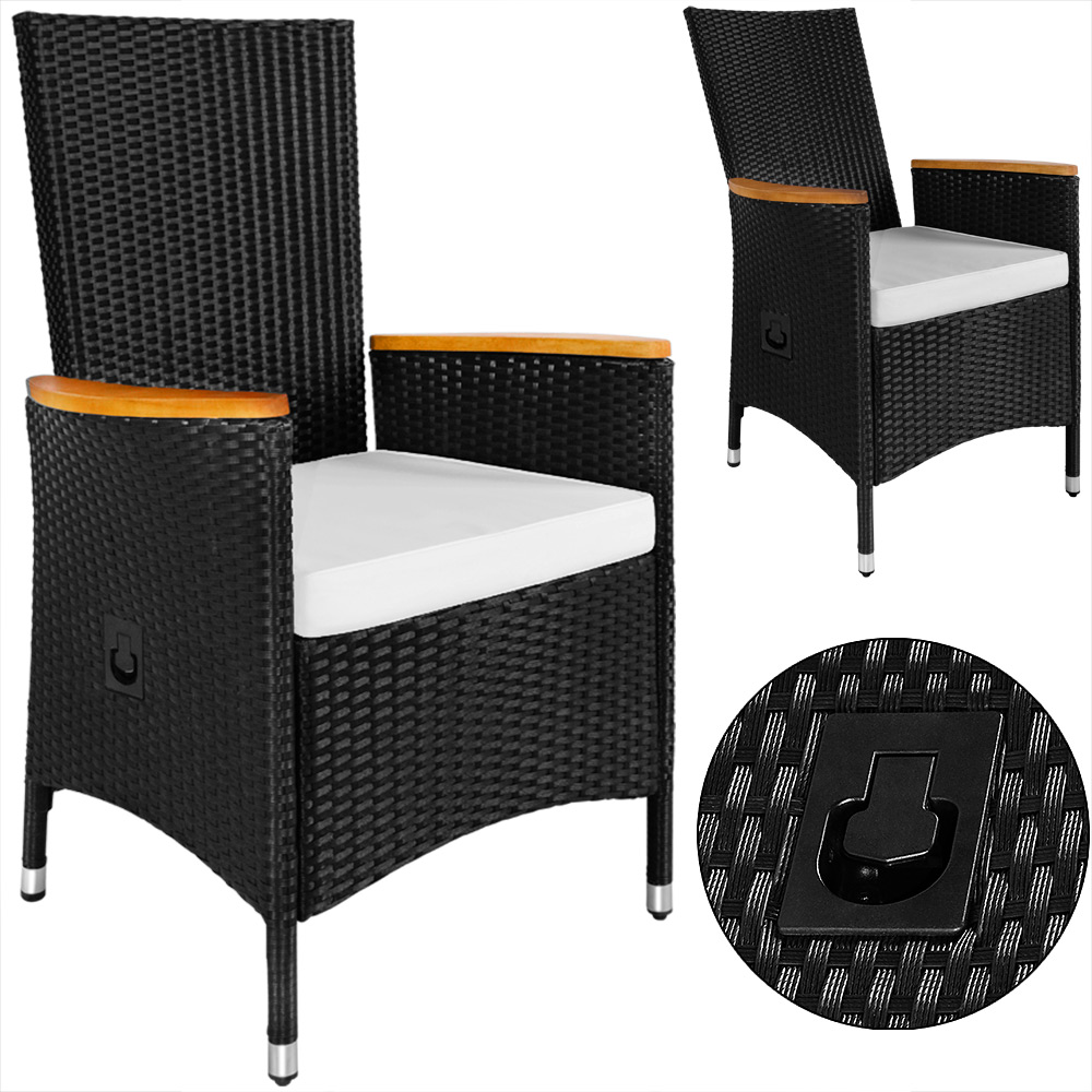 Polyrattan Gartenstuhl 2er-Set Schwarz Rückenlehne verstellbar Armlehne Akazienholz wetterfest Polyrattan Gartenstuhl 2er-Set Schwarz Rückenlehne verstellbar Armlehne Akazienholz wetterfest
