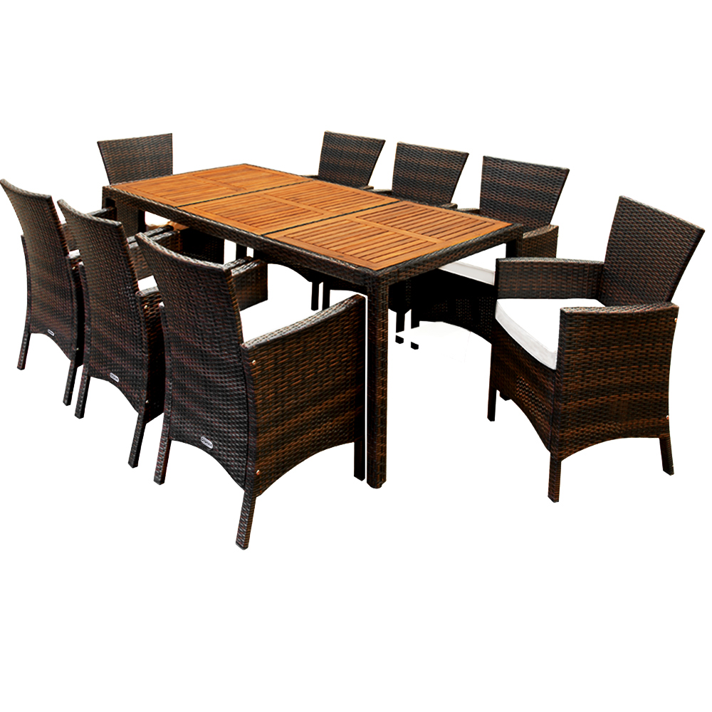 Polyrattan Garten-Sitzgruppe Rom 9-tlg Braun Akazienholz Polyrattan Garten-Sitzgruppe Rom 9-tlg Braun Akazienholz