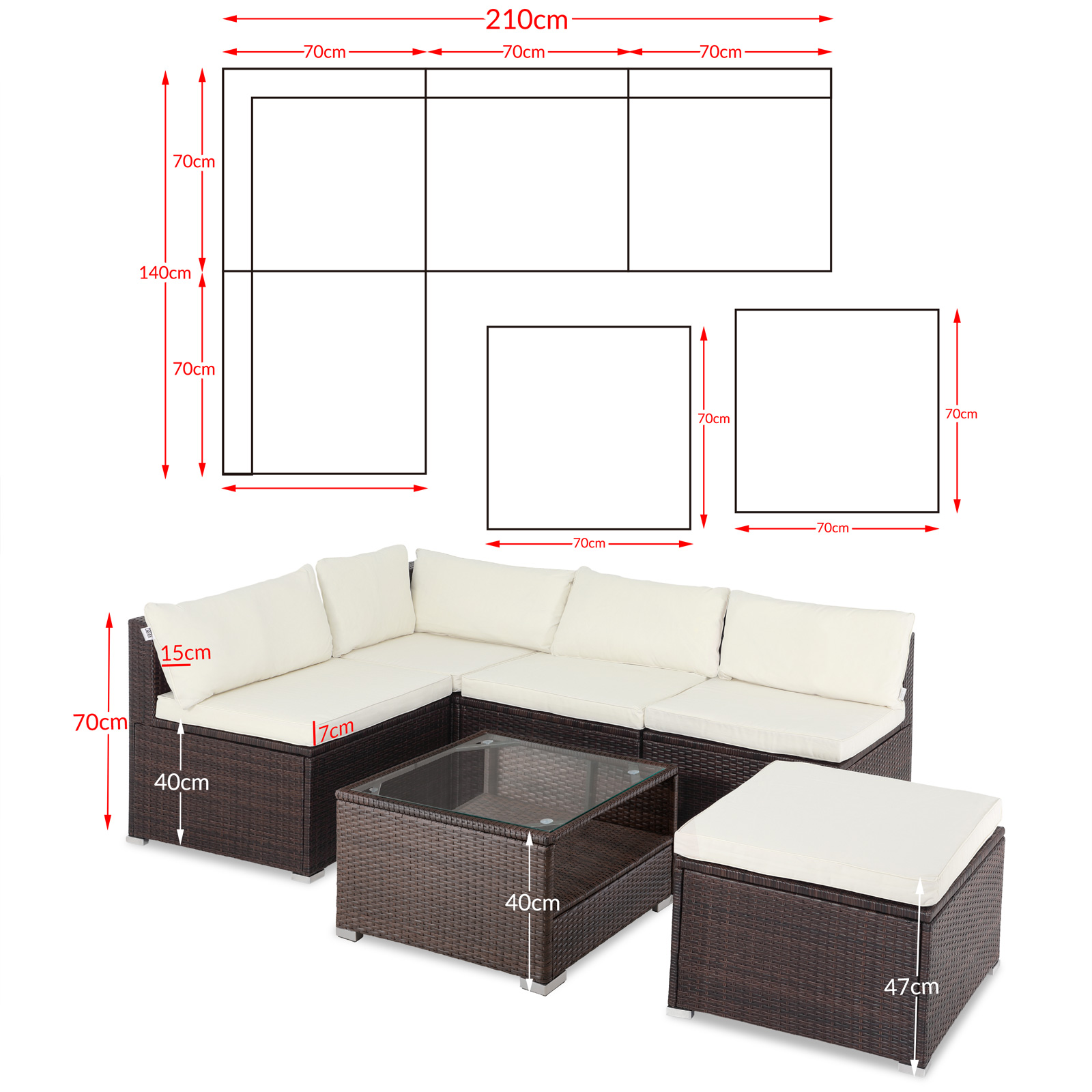 Polyrattan Ecklounge Braun/Creme mit Polyrattan Auflagenbox Braun