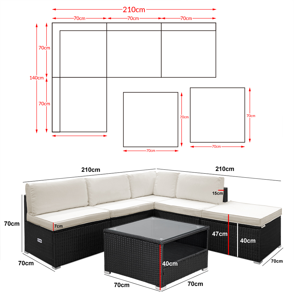 Polyrattan Ecklounge Schwarz/Creme mit Polyrattan Auflagenbox Schwarz