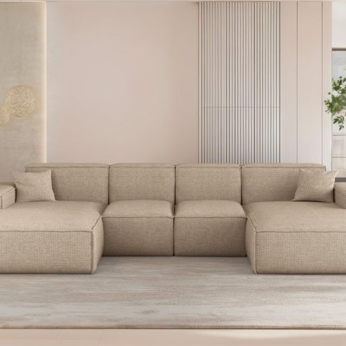 Wohnlandschaft Sofa U-form Celes Premium Xs In Stoff Artico Beige