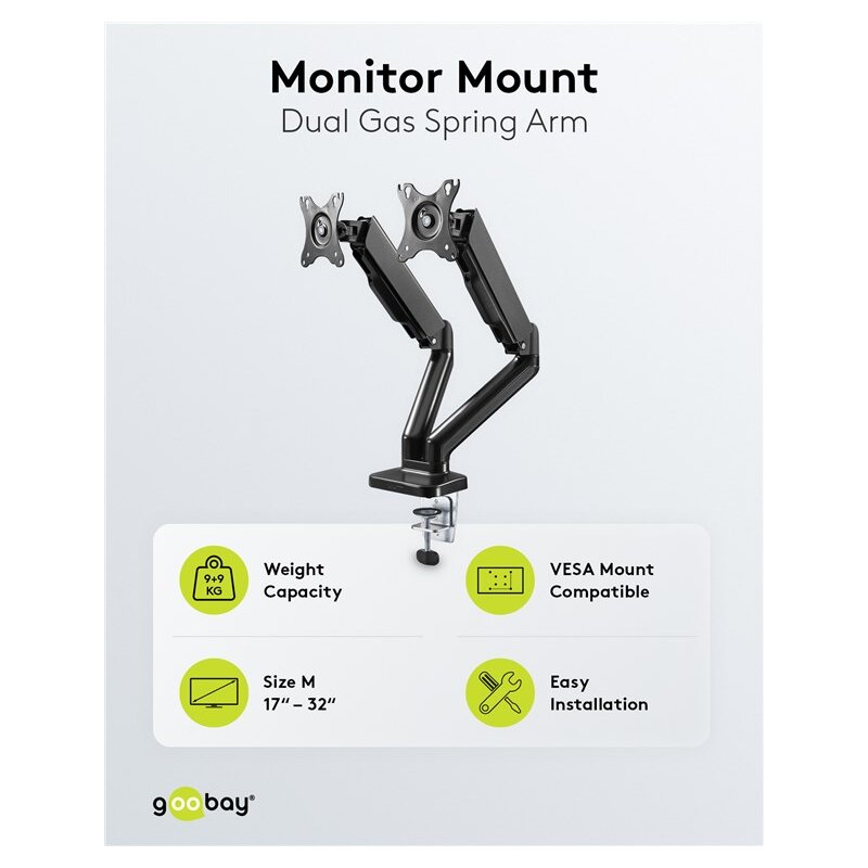 Doppel-Monitorhalterung mit Gasdruckfeder, schwarz Doppel-Monitorhalterung mit Gasdruckfeder, schwarz