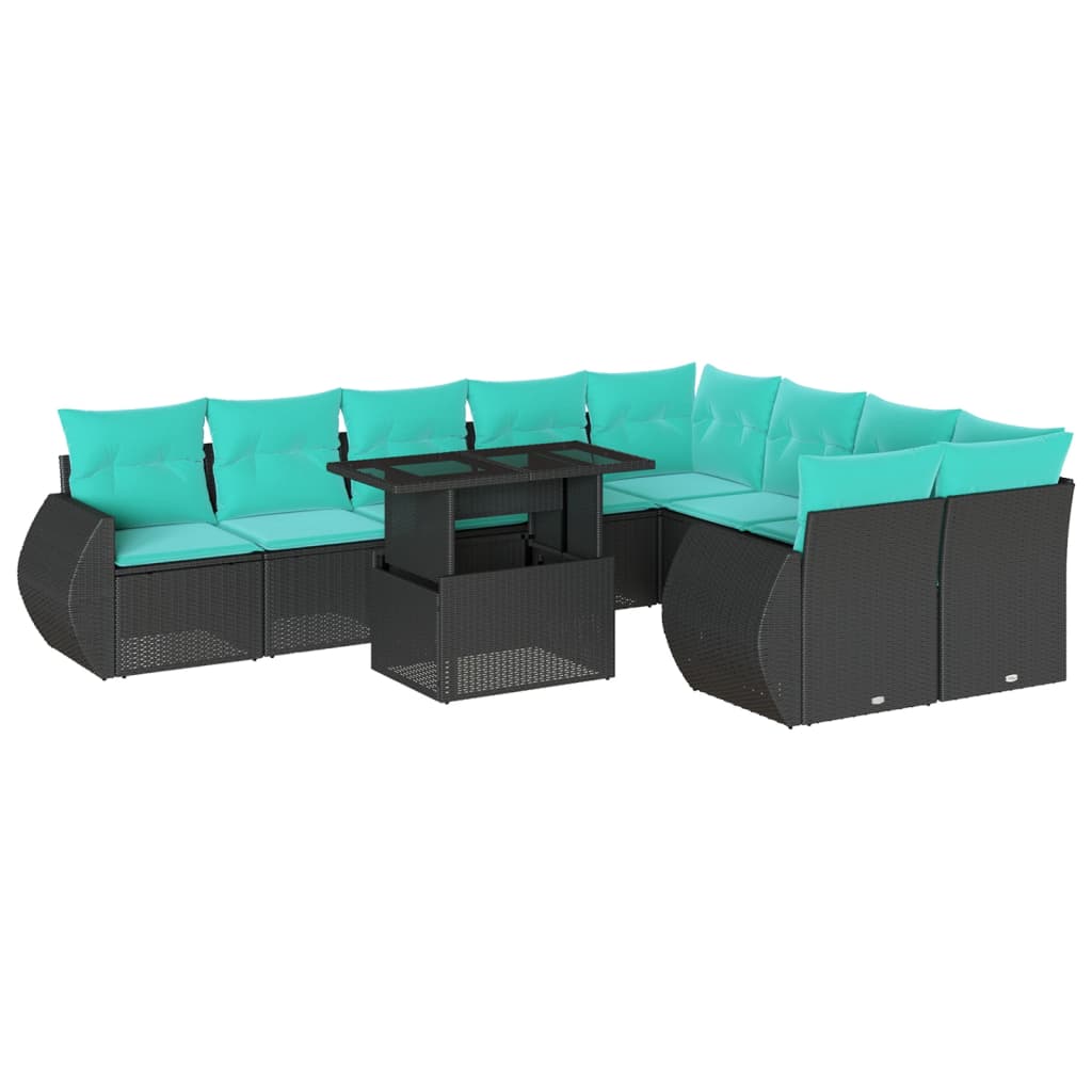 10-teiliges Gartensofa-set Mit Kissen, Schwarzes Polyrattan Vidaxl 10-teiliges Gartensofa-set Mit Kissen, Schwarzes Polyrattan Vidaxl