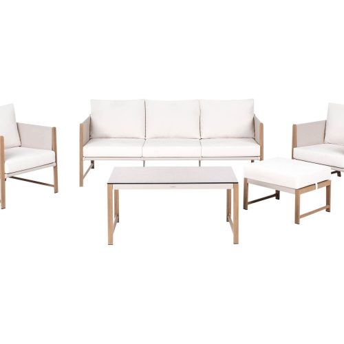Lounge Set Mit Tisch Und Ottomane 5-sitzer Nola Metall Hellbeige