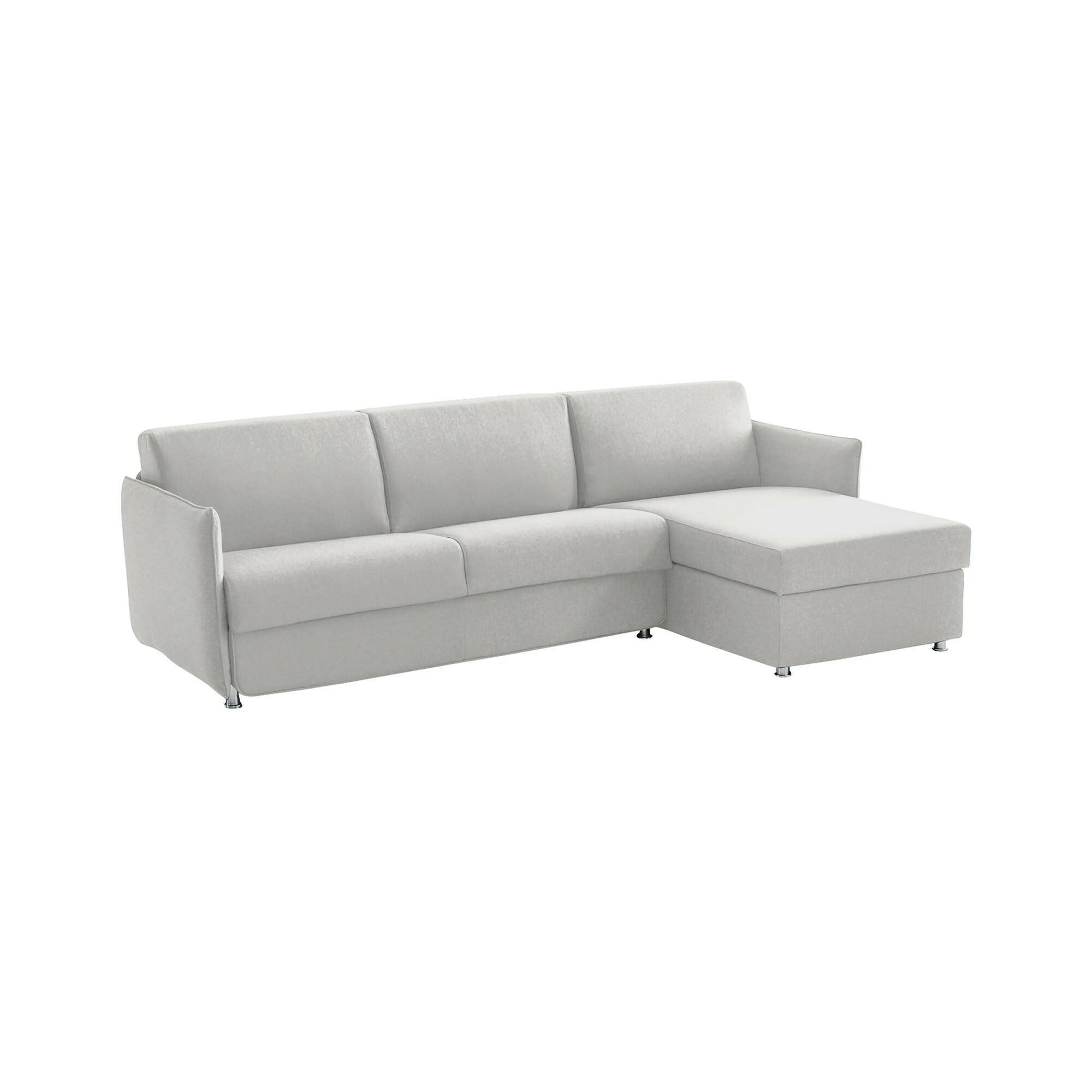 Schlafsofa Mit Halbinsel Sumirago, Verwandelbares Ecksofa Für Das Wohnzimmer, Gepolstert, Abnehmbar, 100 % Made In Italy, 260x160 H90 Cm, Hellgrau - Dmora