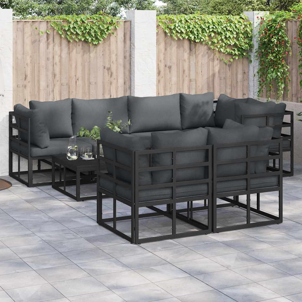 Garten-sofa-set Mit Kissen 7 Pcs Schwarz Aluminium Vidaxl