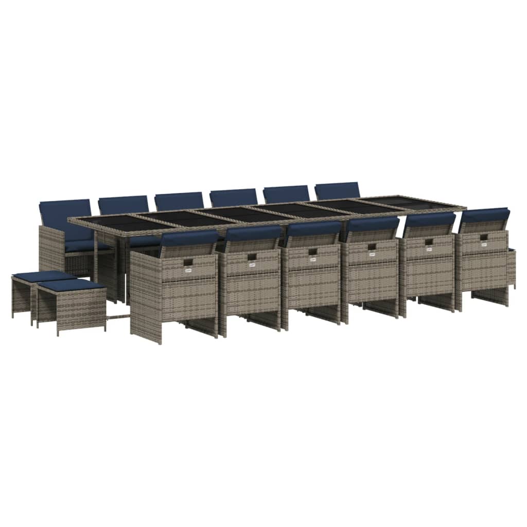17-teiliges Garten-ess-set Mit Kissen, Grau, Polyrattan Vidaxl
