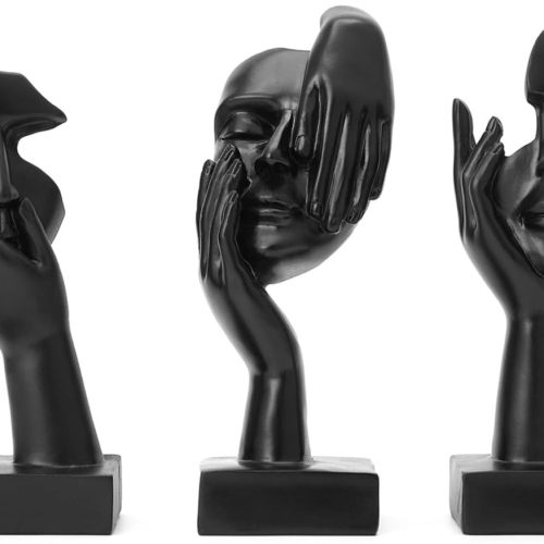Set Mit 3 Weiblichen Gesichtsstatuen – Wohndekoration – Für Bücherregal, Tv-ständer (schwarz)