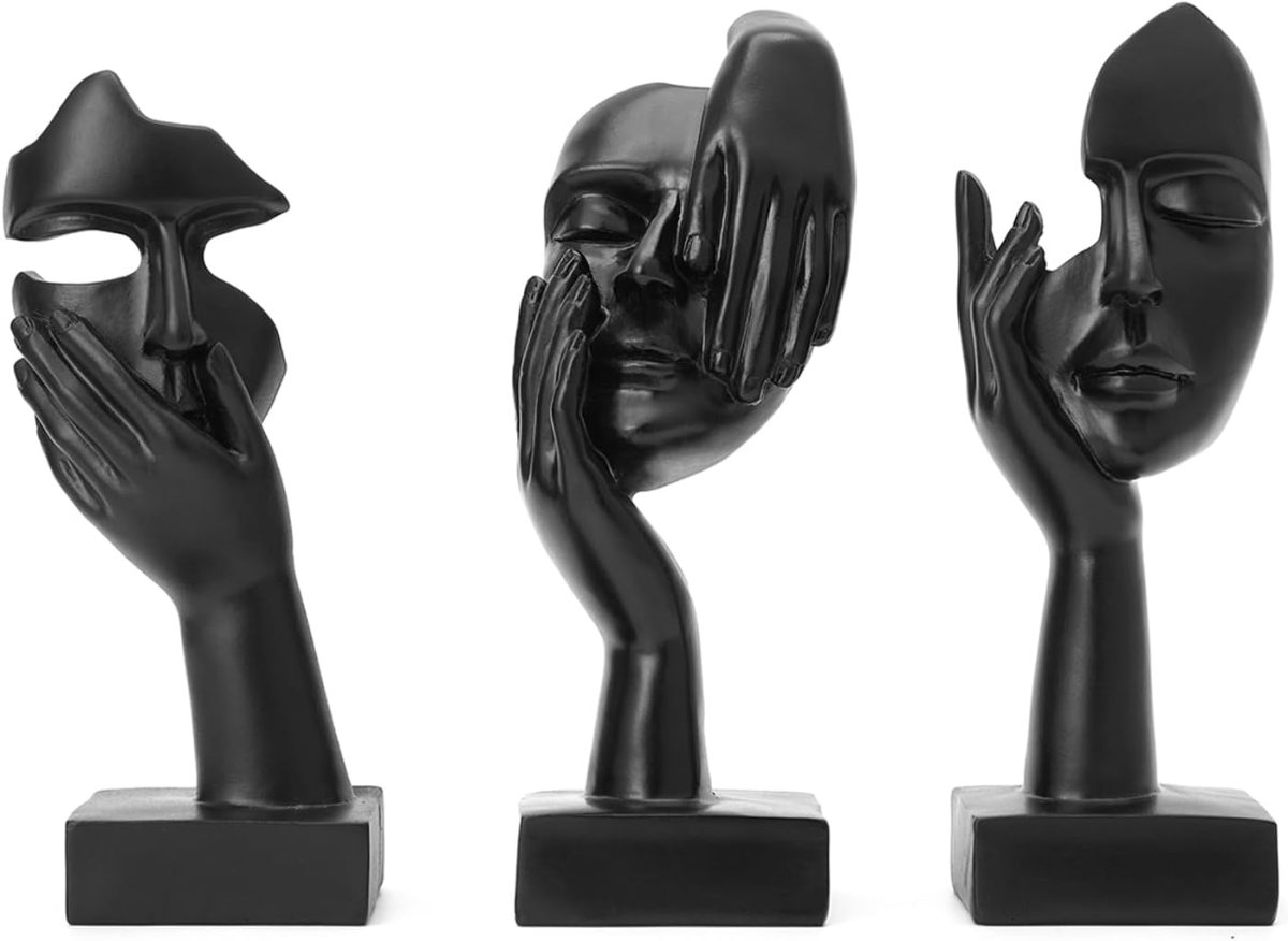 Set Mit 3 Weiblichen Gesichtsstatuen – Wohndekoration – Für Bücherregal, Tv-ständer (schwarz) Set Mit 3 Weiblichen Gesichtsstatuen – Wohndekoration – Für Bücherregal, Tv-ständer (schwarz)