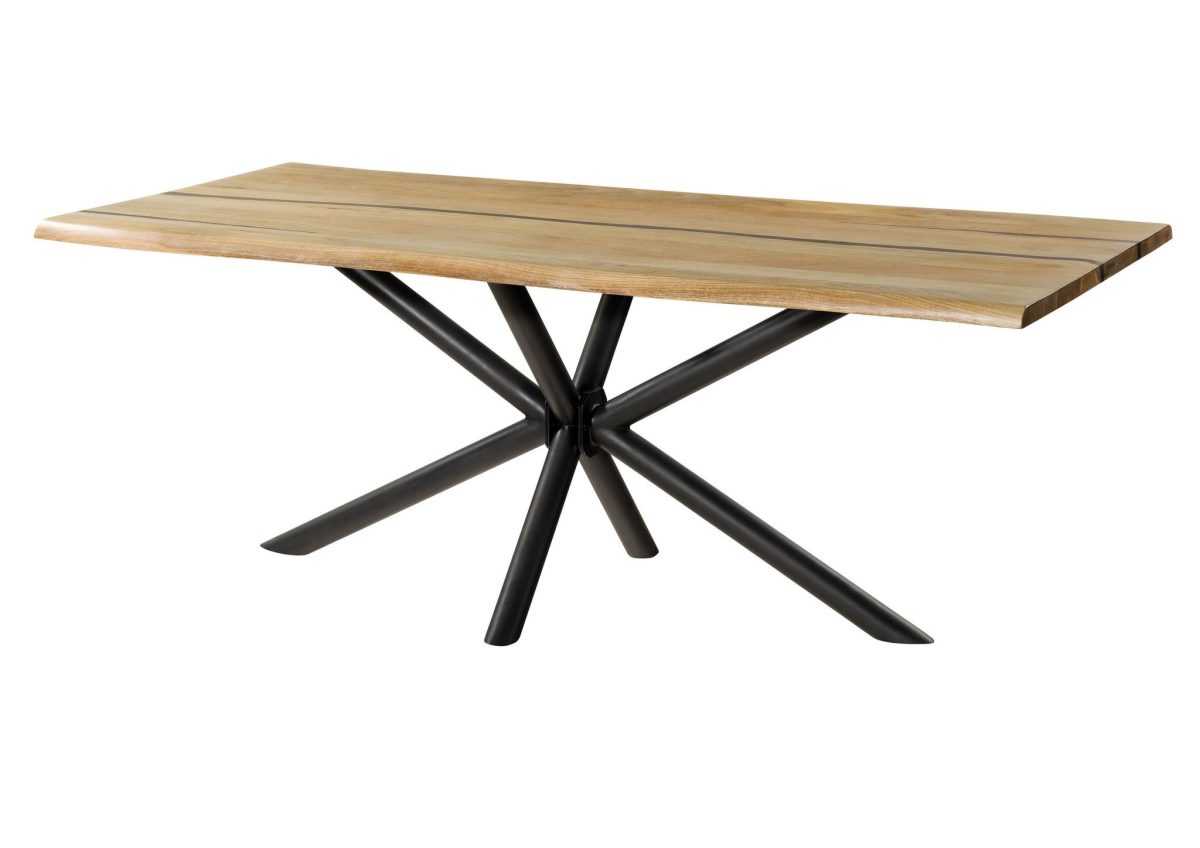 Baumtisch Mango 260x100x74 Natur Lackiert / Epoxid Schwarz, Kreuzgestell Rund Anthrazit Matt Epoxy