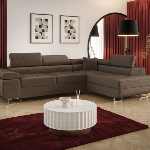 Ecksofa Schlafsofa Sofa Monaro Stoff Monolith Braun Ottomane Rechts