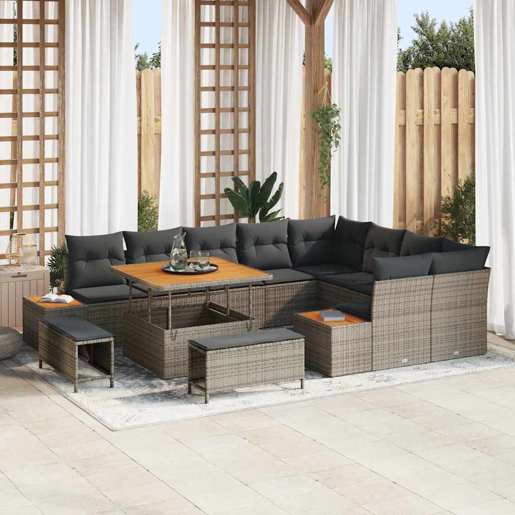 Garten-sofa-set Mit Kissen Mit Speicher 12 Pcs Grau Poly Rattan Vidaxl