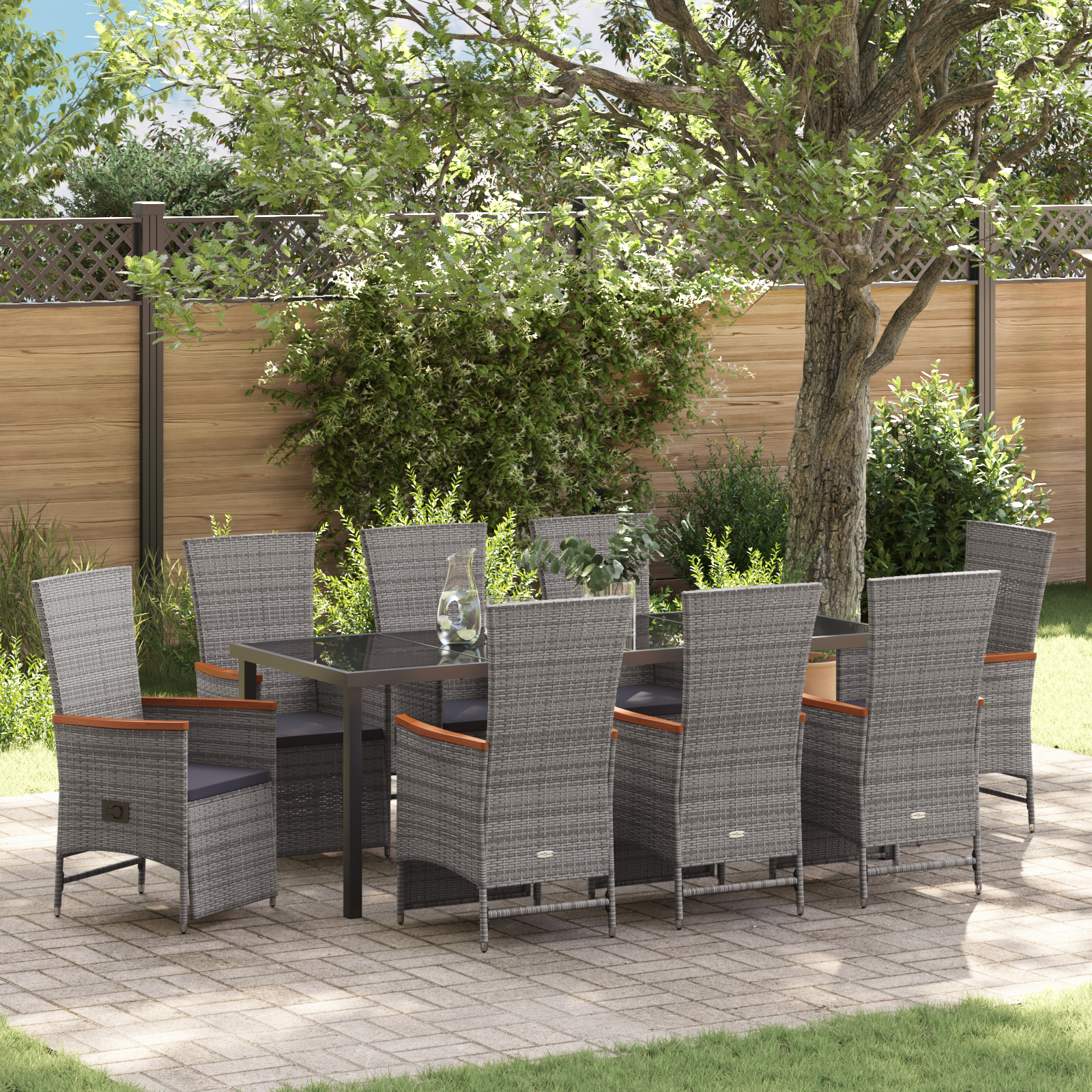 Vidaxl 9-teiliges Garten-dining-set Mit Kissen Grau Poly-rattan Vidaxl 9-teiliges Garten-dining-set Mit Kissen Grau Poly-rattan