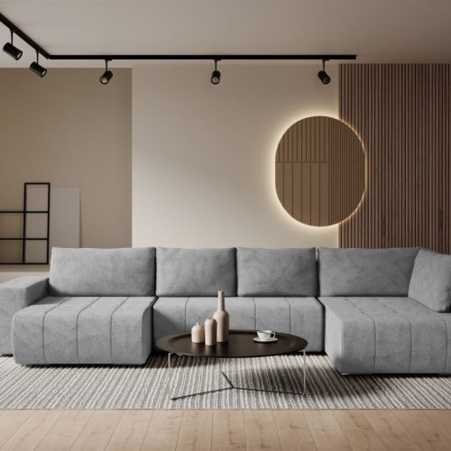 Wohnlandschaft Schlafsofa Armanda In Stoff Blur Silbergrau Langer Schenkel Rechts Wohnlandschaft Schlafsofa Armanda In Stoff Blur Silbergrau Langer Schenkel Rechts