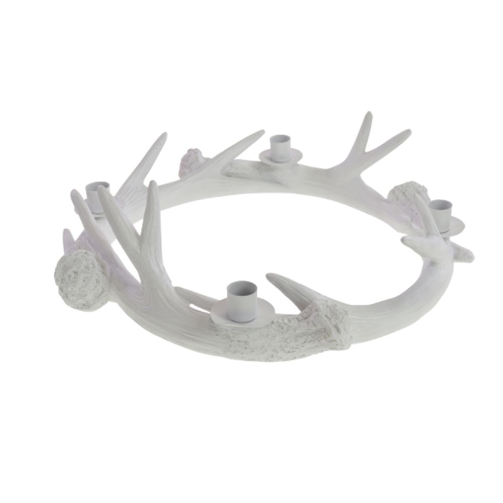 Adventskranz Geweih weiß Ø 40 cm – Weihnachtskranz aus Polyresin