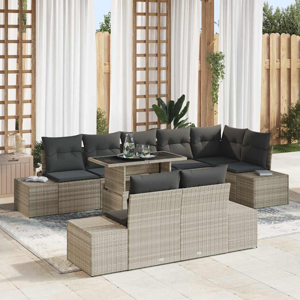 9-teiliges Garten-sofaset Grau Mit Schwarzen Kissen - Vidaxl 9-teiliges Garten-sofaset Grau Mit Schwarzen Kissen - Vidaxl