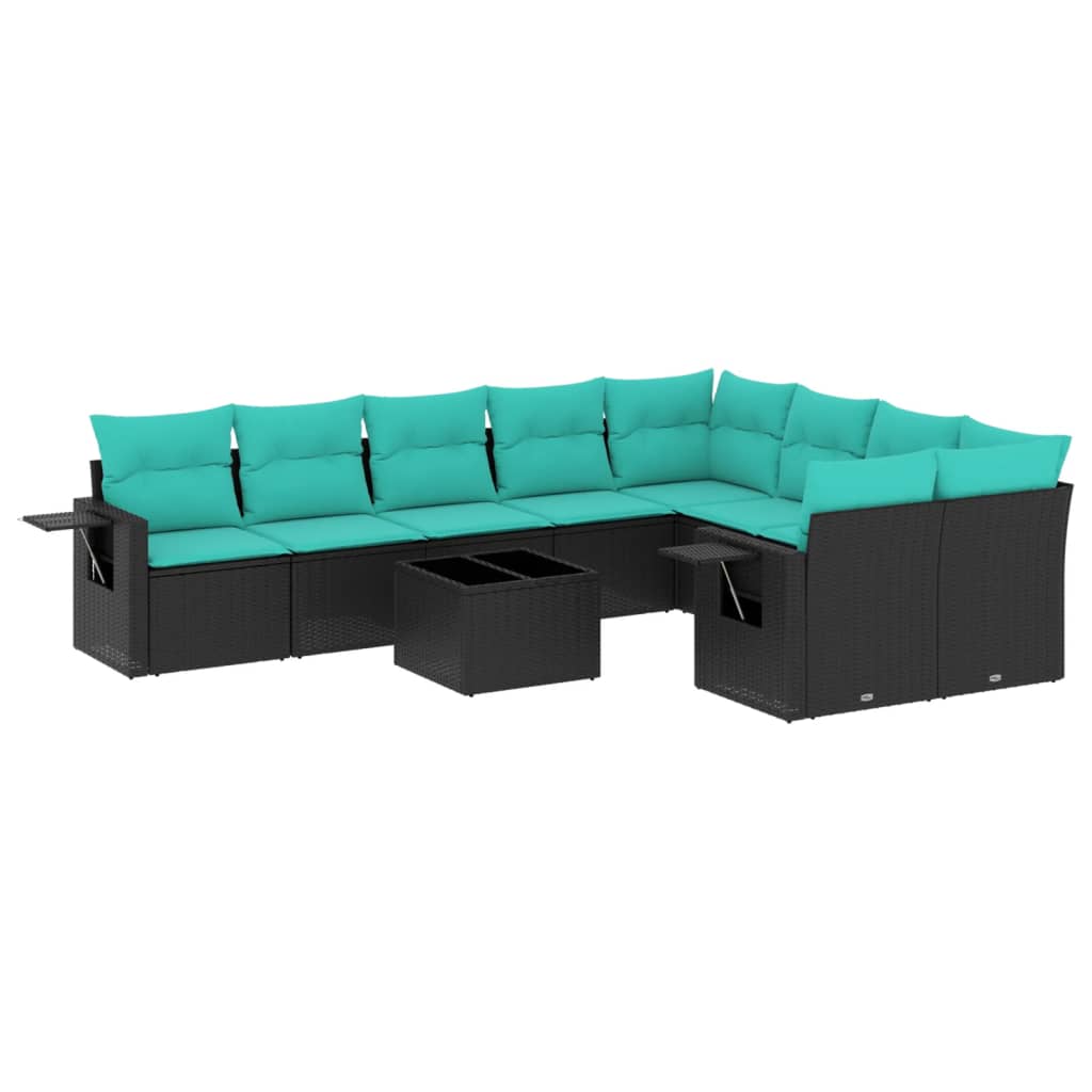 10-teiliges Gartensofa-set Mit Kissen, Schwarzes Polyrattan Vidaxl 10-teiliges Gartensofa-set Mit Kissen, Schwarzes Polyrattan Vidaxl