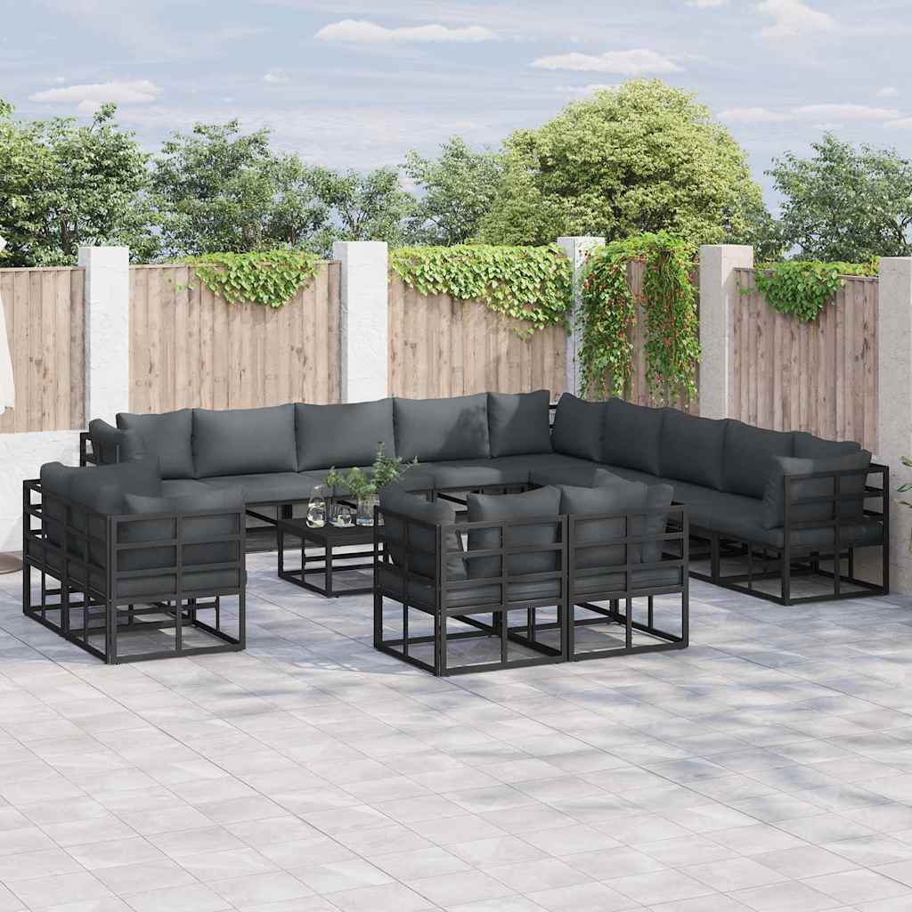 Garten-sofa-set Mit Kissen 13 Pcs Schwarz Aluminium Vidaxl