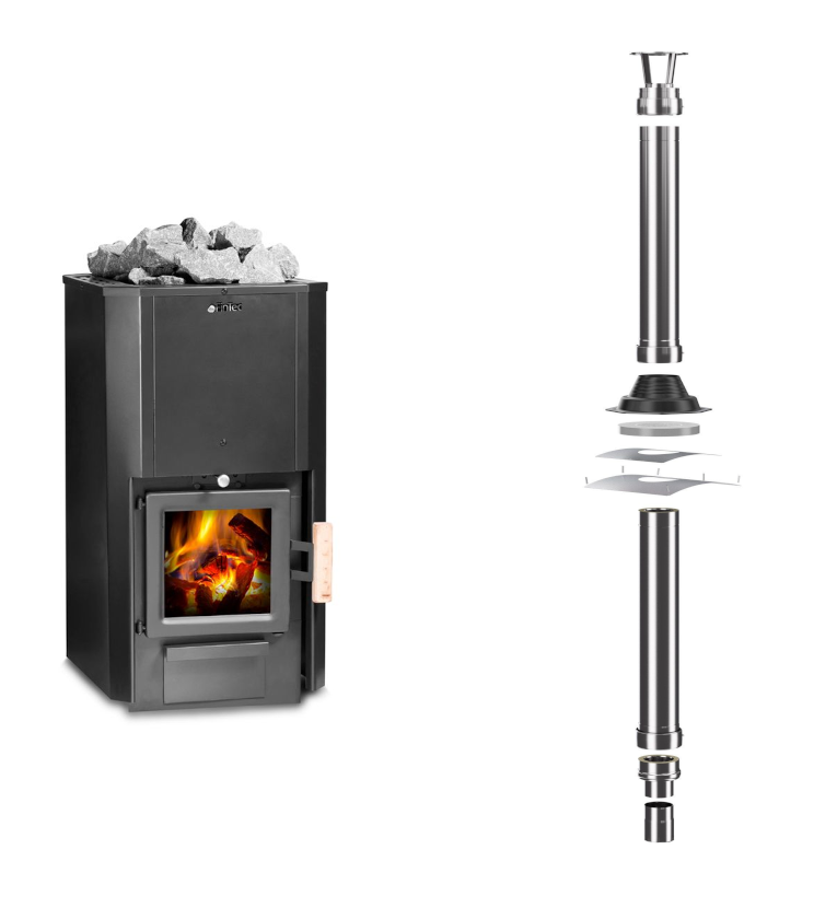 FinTec Saunaofen Iwo Trend + FinTec Schornstein (verschiedene Varianten)