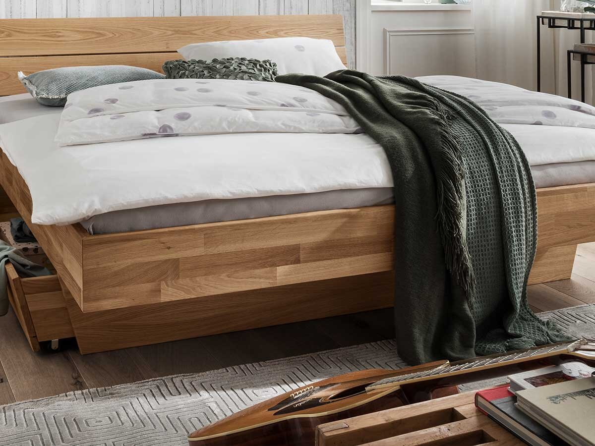 Forestales Holz-Schwebeunterbau 160 cm Wildeiche (2) mit zwei Schubladen