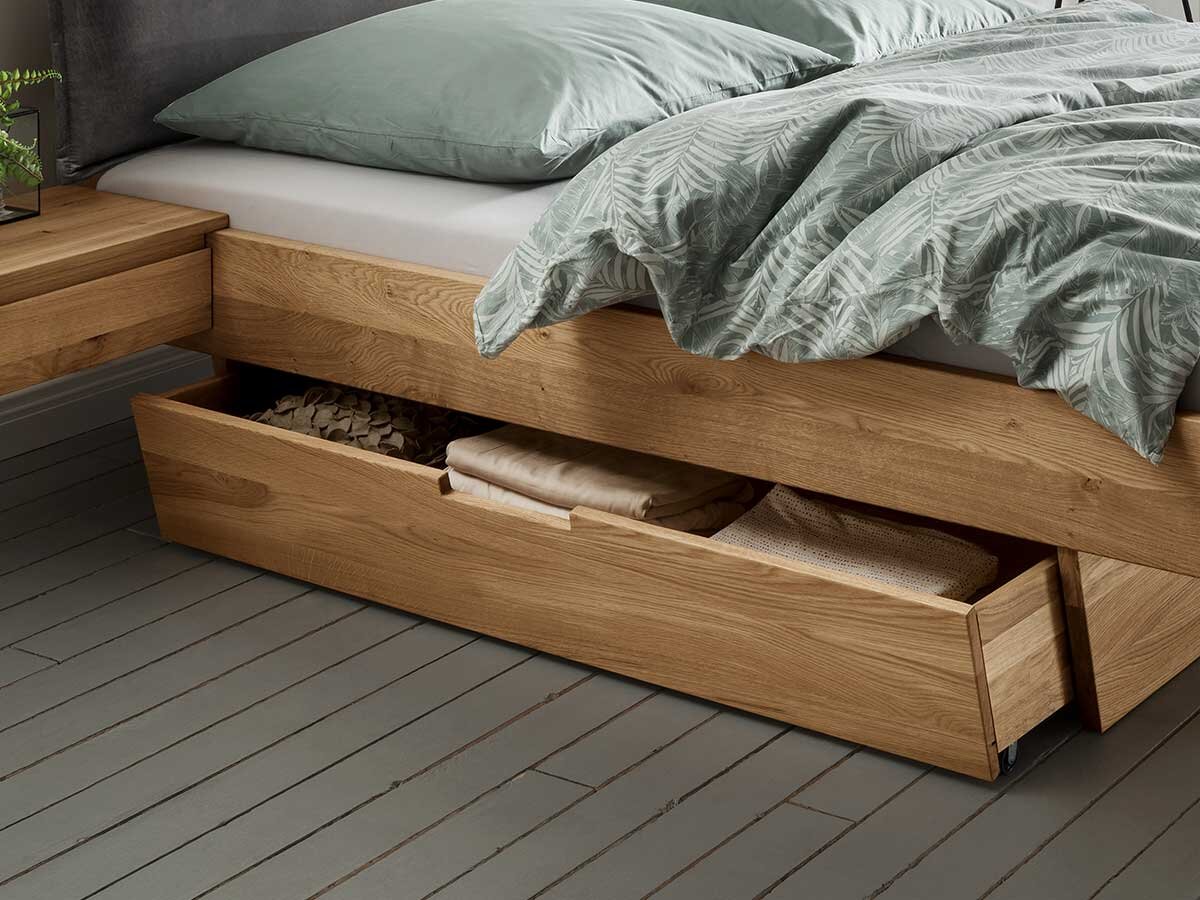 Forestales Holz-Schwebeunterbau 160 cm Wildeiche (2) mit zwei Schubladen