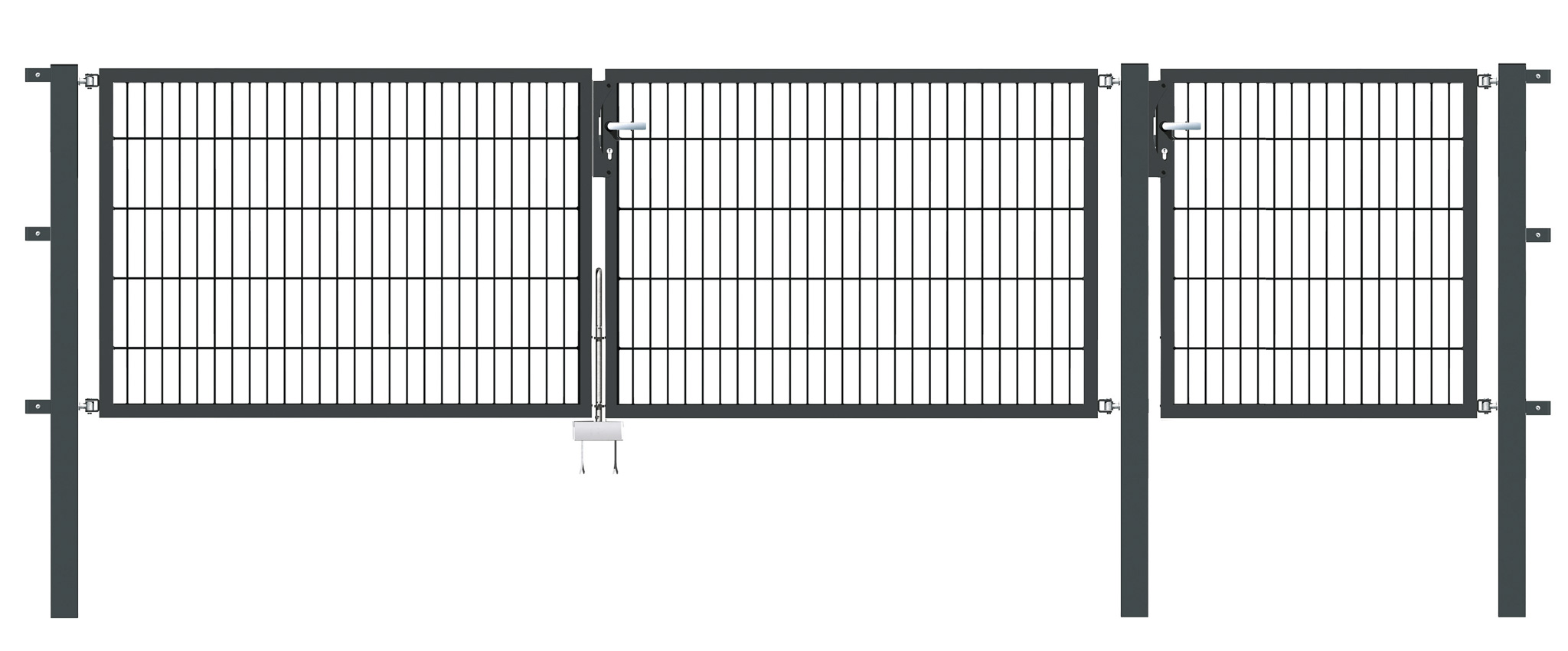 Gartentor Flex 8, 3-flg., Breite 4000 mm (1500 x 1500mm / 1000mm) Zum Einbetonieren 800 mm RAL 7016 Anthrazitgrau Gartentor Flex 8, 3-flg., Breite 4000 mm (1500 x 1500mm / 1000mm) Zum Einbetonieren 800 mm RAL 7016 Anthrazitgrau