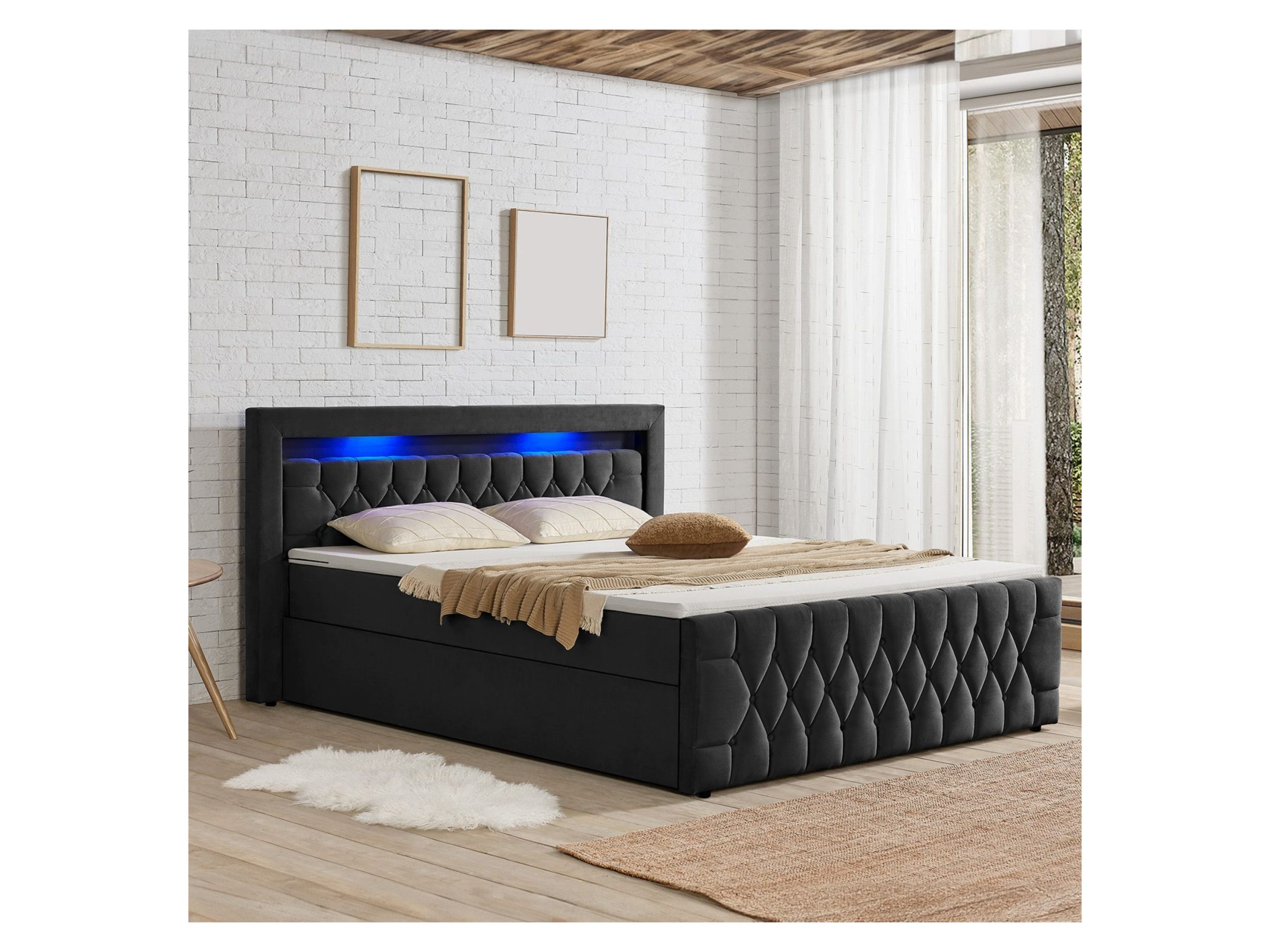 JUSKYS Boxspringbett Leona Samt (180 x 200 cm, schwarz)"" - Gallery 3 JUSKYS Boxspringbett Leona Samt (180 x 200 cm, schwarz)""