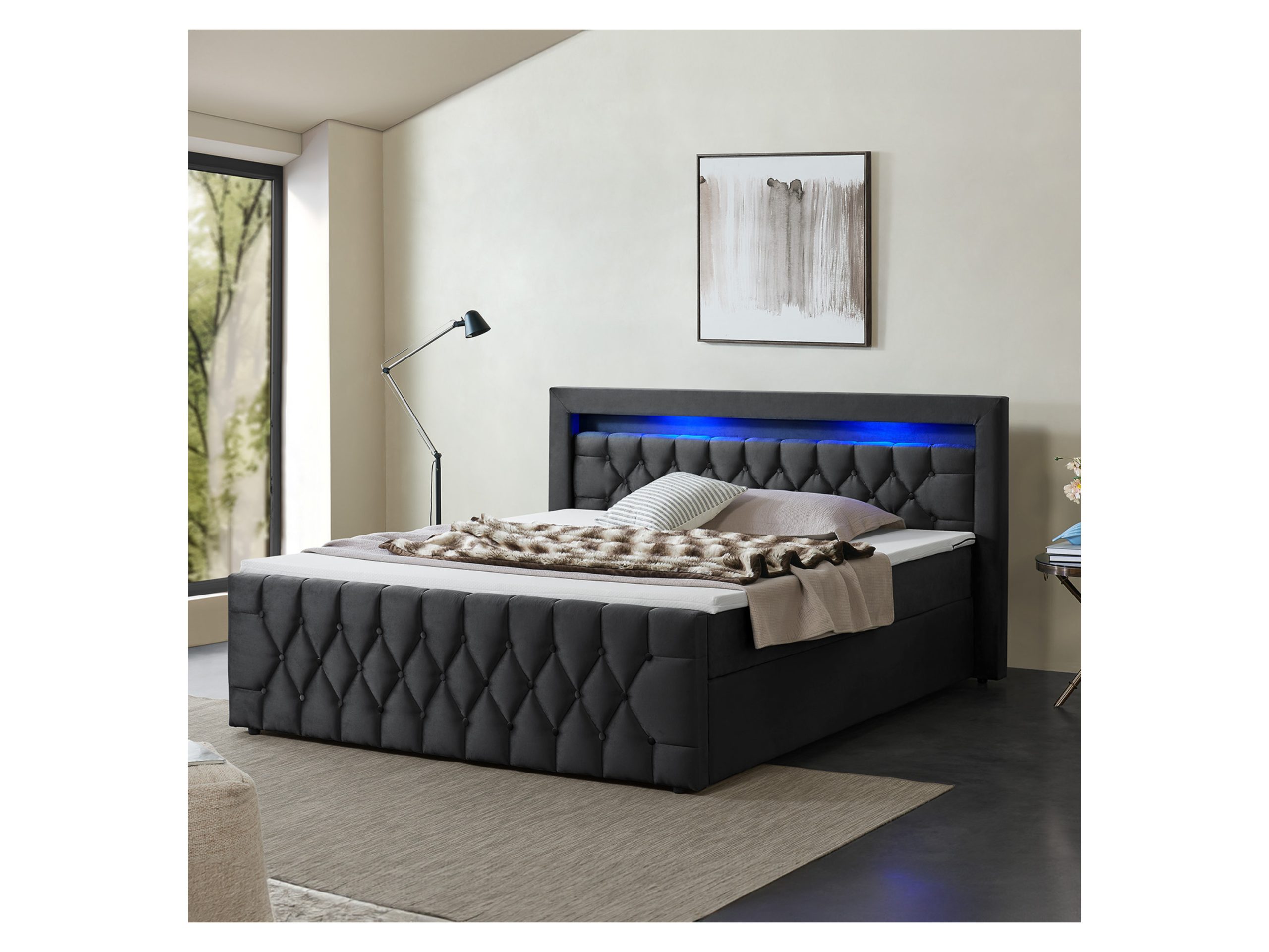 JUSKYS Boxspringbett Leona Samt (180 x 200 cm, schwarz)"" - Gallery 4 JUSKYS Boxspringbett Leona Samt (180 x 200 cm, schwarz)""