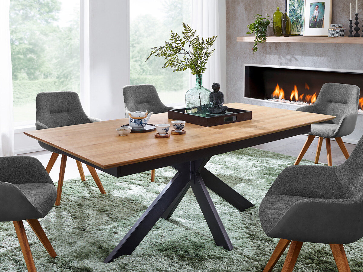 G+K Tisch 595 160-245x90, Wildeiche massiv geölt