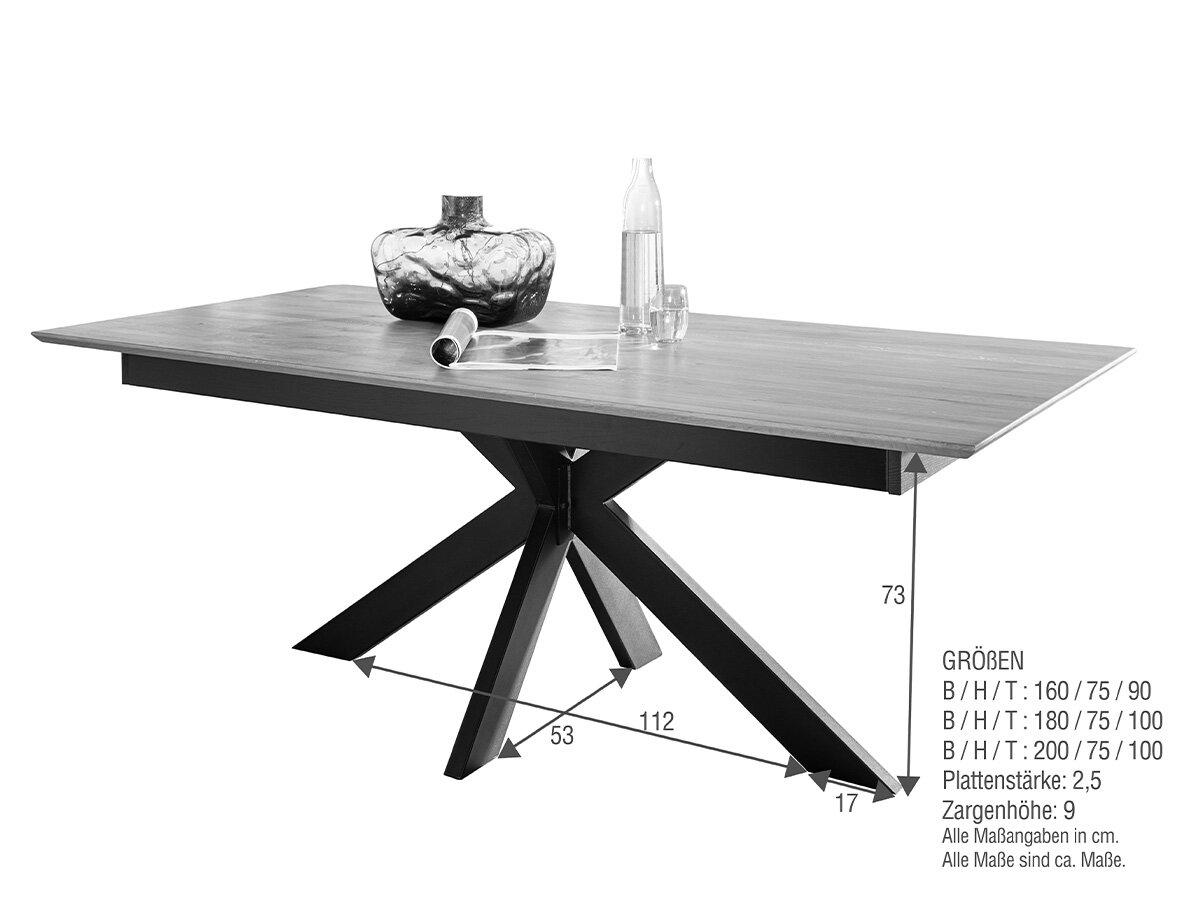G+K Tisch 595 160-245x90, Wildeiche massiv geölt