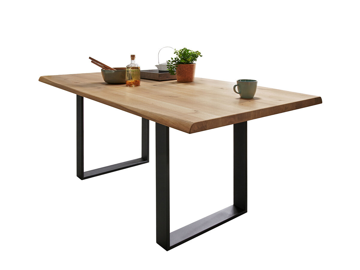 G+K Tisch 600, 180x100, Wildeiche massiv geölt, gedrehte Kante, Gestell U-Profil schwarz - Gallery 2 G+K Tisch 600, 180x100, Wildeiche massiv geölt, gedrehte Kante, Gestell U-Profil schwarz